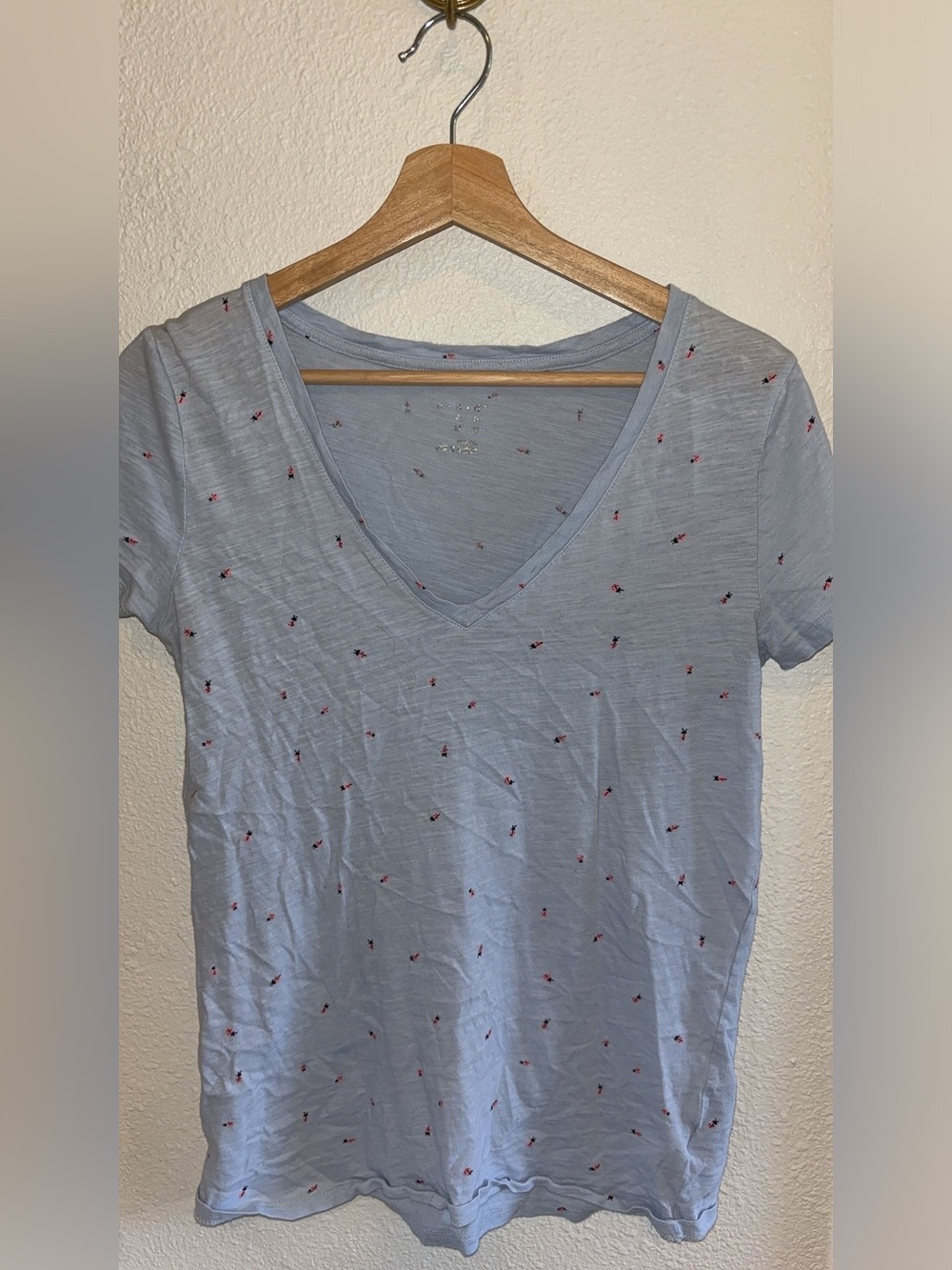 a new day Light Blue V-Neck Short Sleeve Tee with Tiny lady bugs 🐞